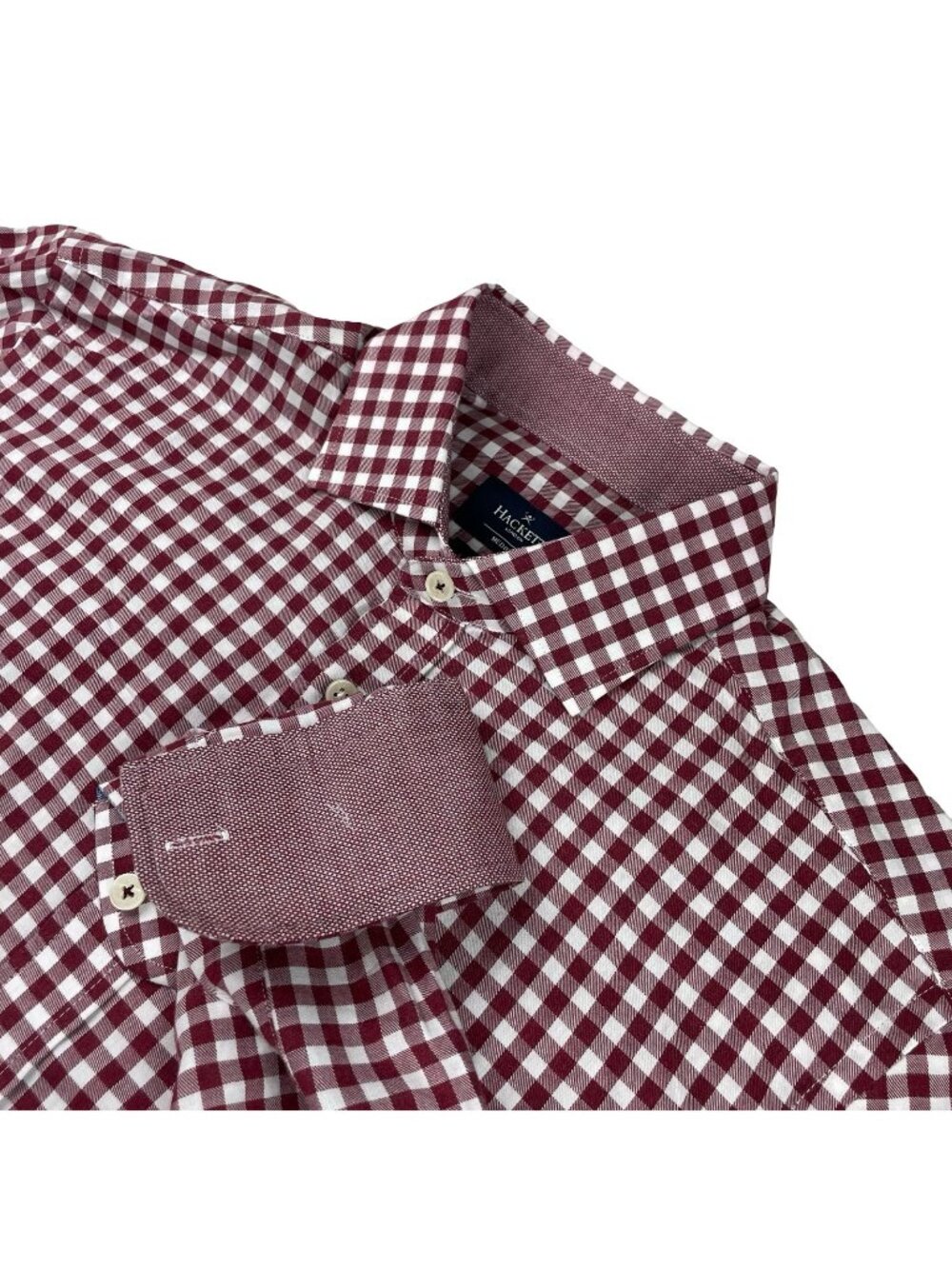 Hackett London Men's Flip Cuff Slim Fit Button Shirt Burgundy Check • Medium